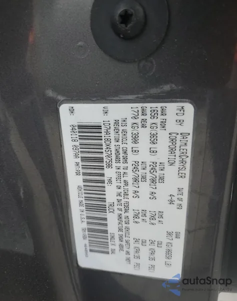 2004 Dodge Ram 1500 St from USA, damaged, VIN 1D7HA18DX4S707586